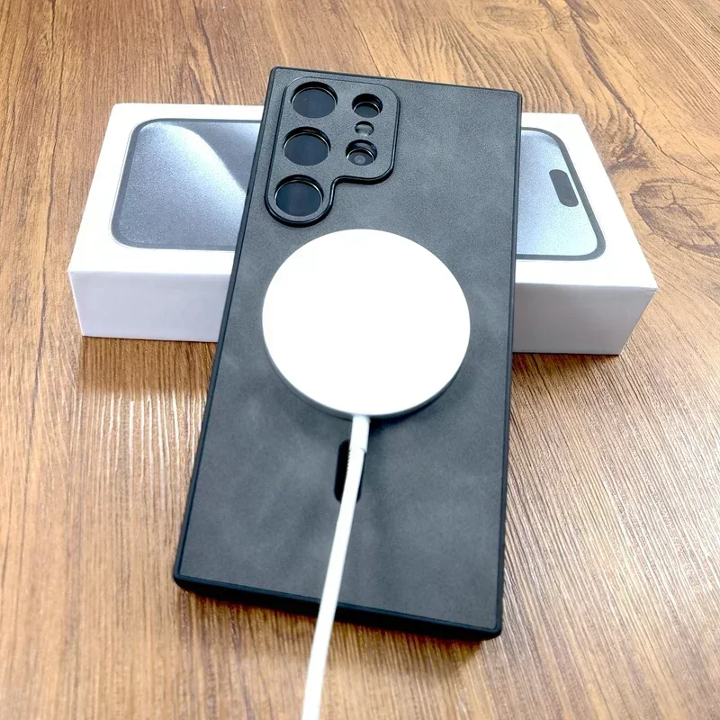 Funda de cuero PU Vintage para carga inalámbrica Magsafe para Samsung Galaxy S25 S24 S23 S22 S21 Ultra Plus FE Note 20 S 24