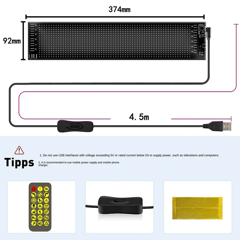 B37B-LED Matrix Panel Programmable Flexible Screen IP65 Display Animation Message Scrolling Sign APP Control Cars Shop Bar