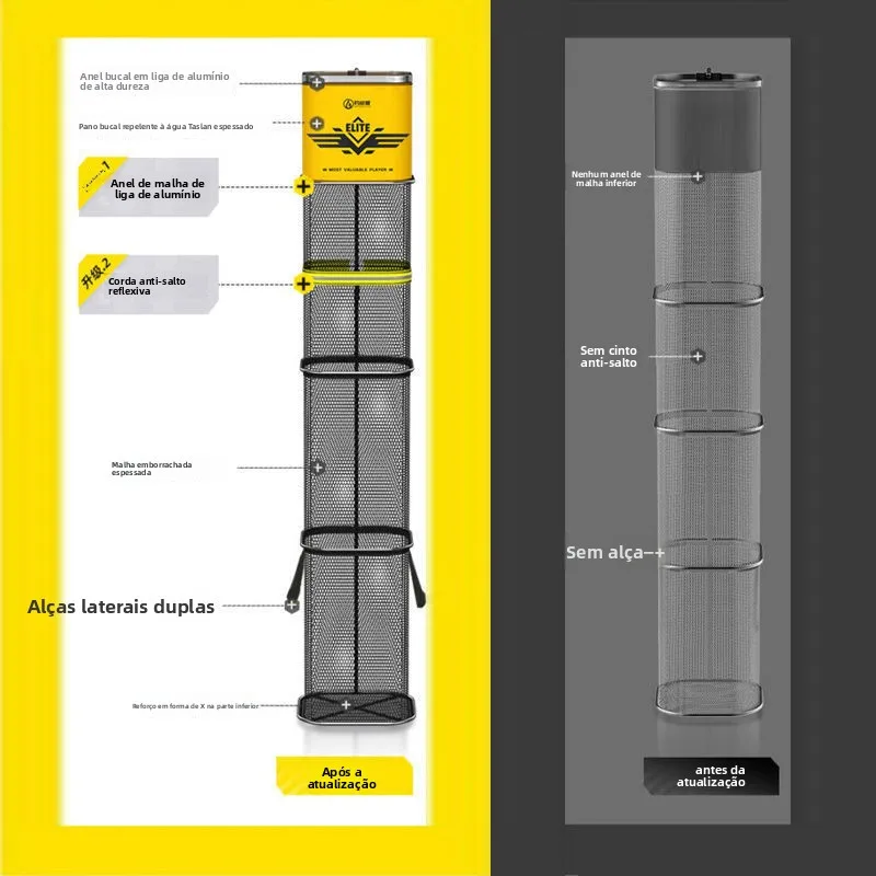 Rede de Pesca Quadrada Reforçada com Cola, Equipamento de Pesca Cetitivo, Bolsa Protetora para Peixes de Secagem Rápida, B...