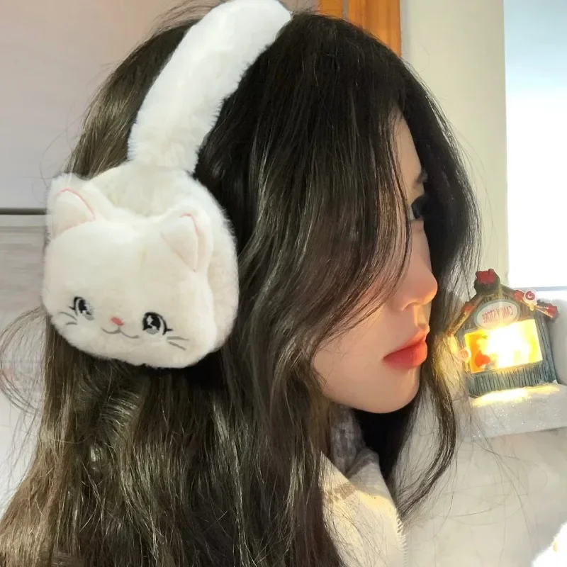 Orejeras de gato de dibujos animados para mujer y niña, orejeras de felpa informales y cálidas, orejeras suaves y plegables, accesorio Simple, invierno