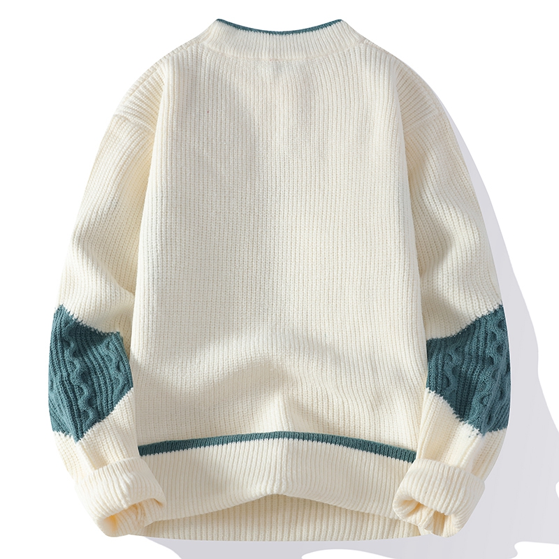 Suéter de punto con cuello simulado para hombre, jerséis de punto de retales a la moda para hombre, Otoño Invierno, Jersey cálido informal diario, suéteres para hombre