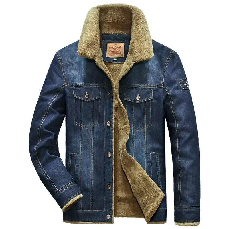 Winter Herren Jeans jacke hochwertige Wolle dicken Thermo mantel Multi Tasche große lose lässige Plüsch Bomber jacke L-7XL