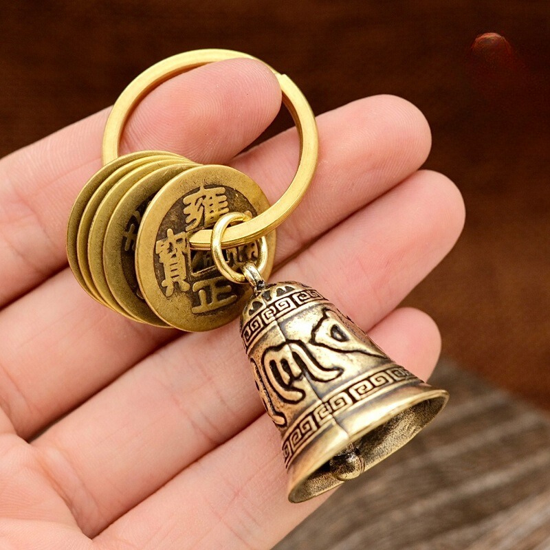 Six-character mantra bell keychain, creative keychain, ring, Heart Sutra copper bell pendant