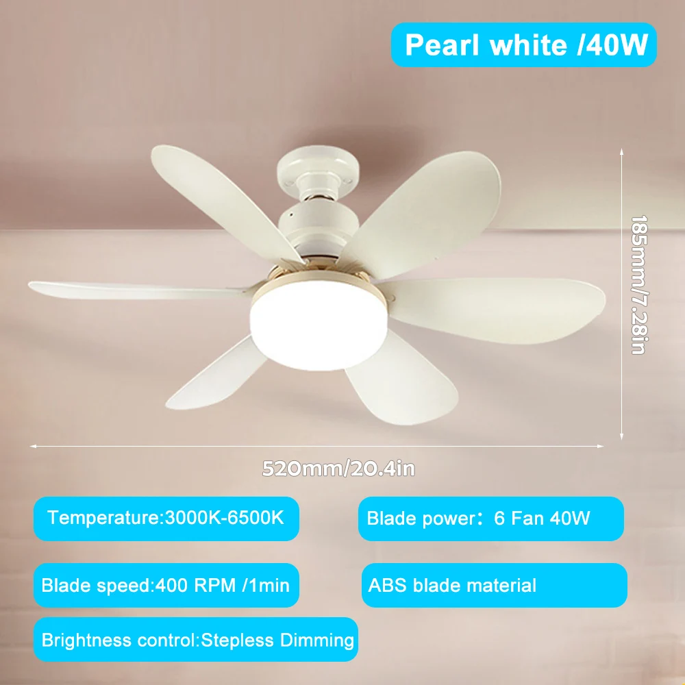 Lampa sufitowa LED 30W z wentylatorem E27 z pilotem do ściemniania, odpowiednia do salonu, gabinetu, użytku domowego, żarówka 85-265V
