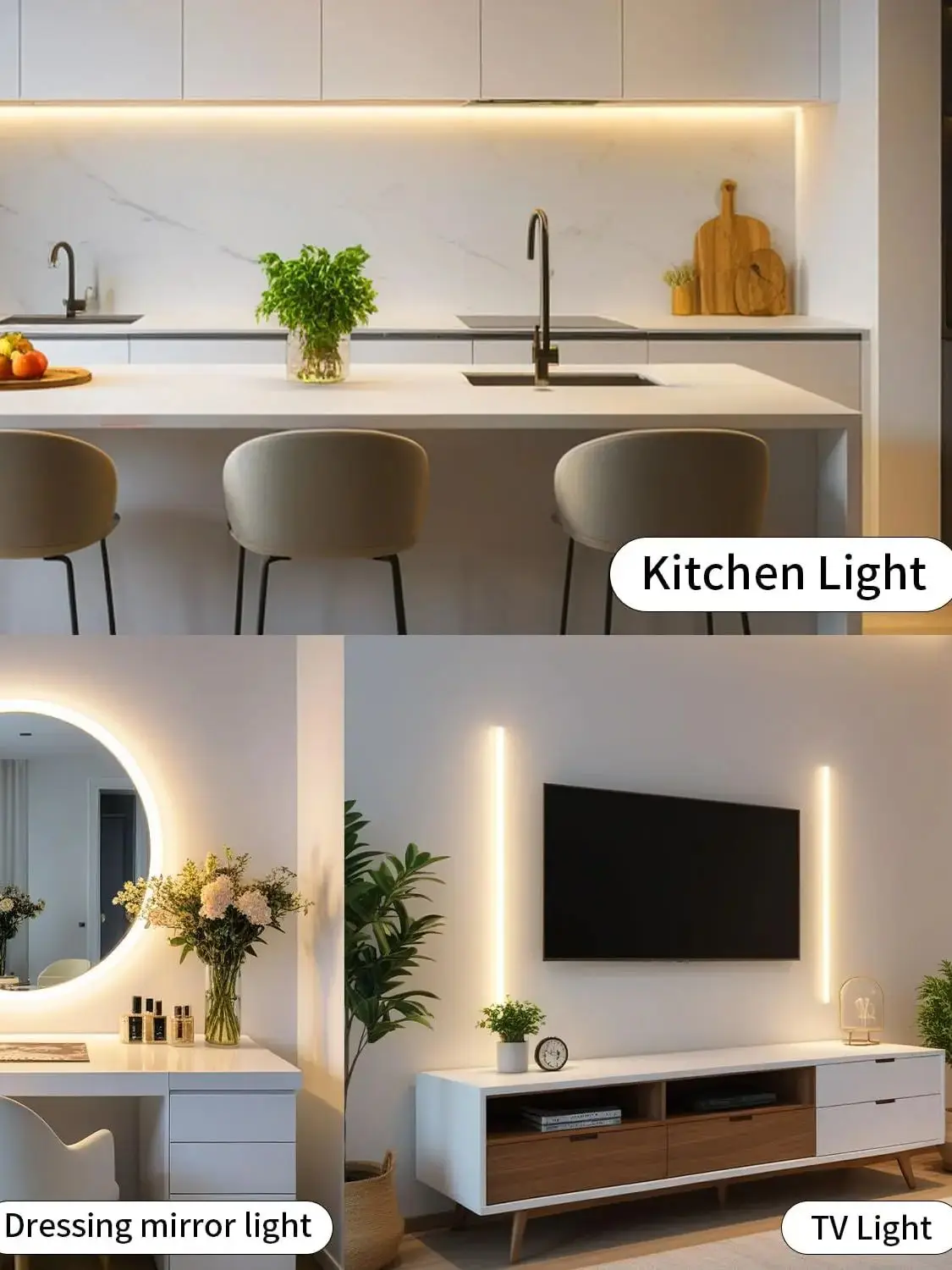 COB LED 스트립 램프 5V 5M 고밀도 유연한 LED 테이프, 터치 디밍, 캐비닛 주방 장식.