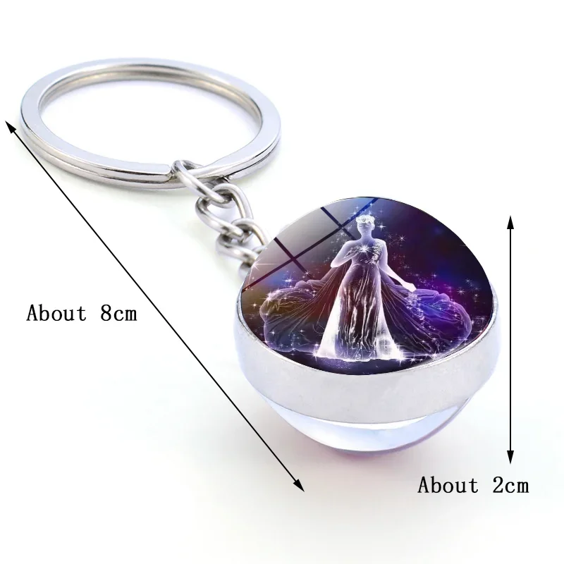 12 Constellation Key CHAIN Luminous สองด้านลูกบอลแก้วจี้ 12 Zodiac Key CHAIN แฟชั่นของขวัญวันเกิดสําหรับผู้ชายและผู้หญิง