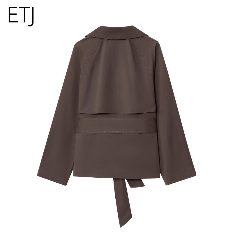 ETJ Autumn 2025 new collection  women's British style lapel double-breasted Maillard color belt casual trench coat