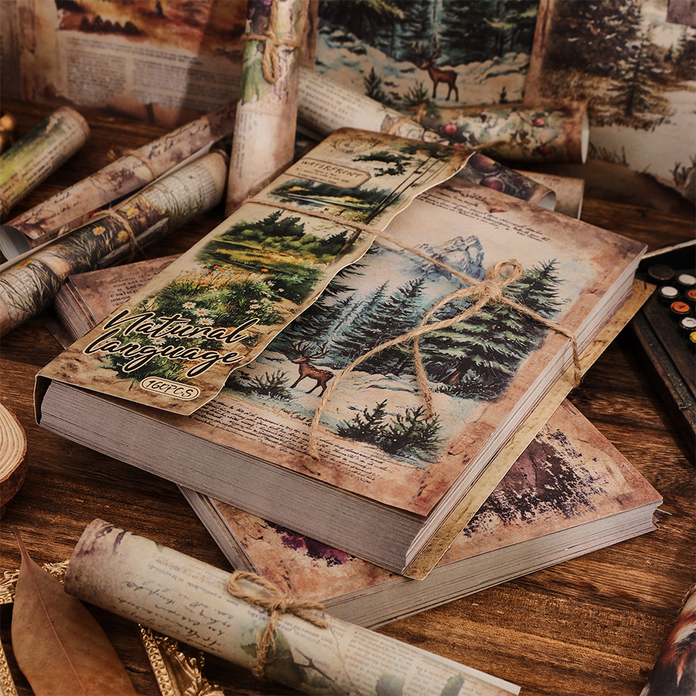 160 hojas de papel para álbum de recortes con paisaje Natural Vintage, no pegajoso, tamaño grande, 160 patrones diferentes, Material decorativo DIY