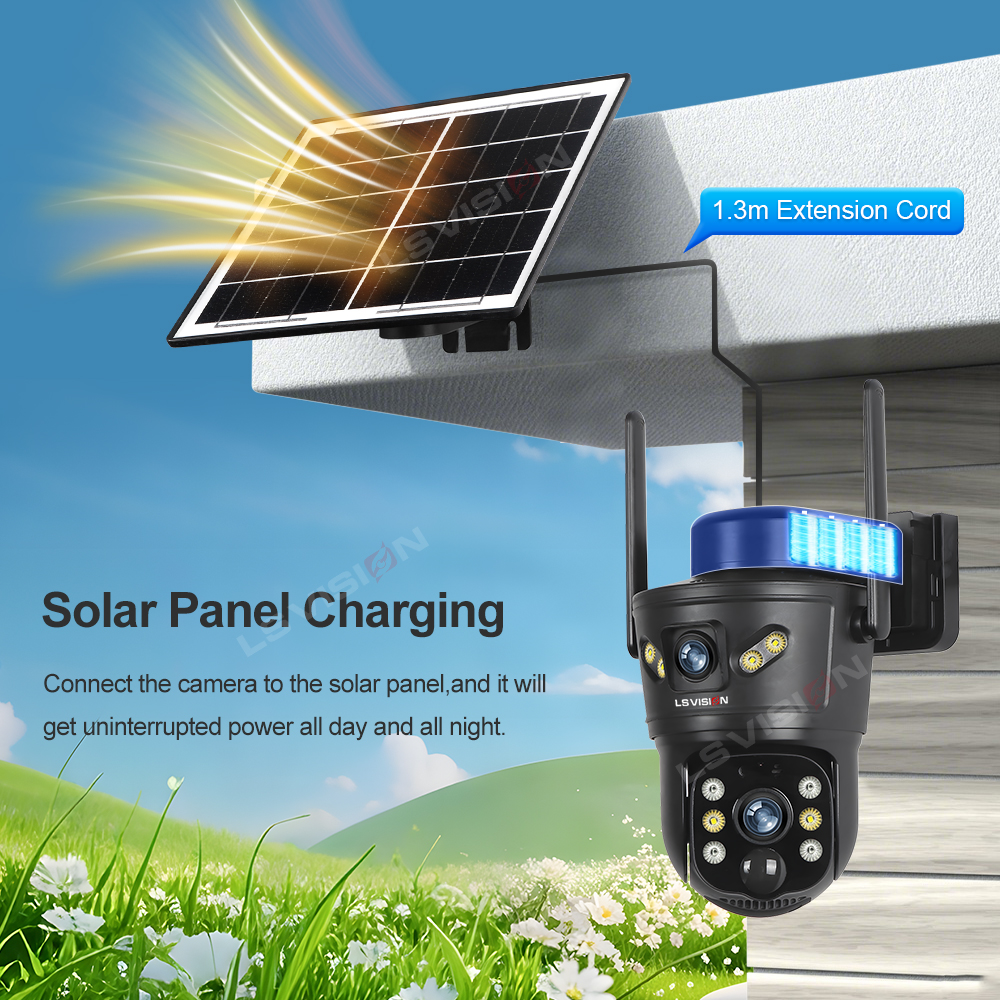 LS VISION 8MP 4G Solar Camera Outdoor WiFi Security Camera Dual Len PIR Night Vision Auto Tracking Waterproof  CCTV Monitor V380