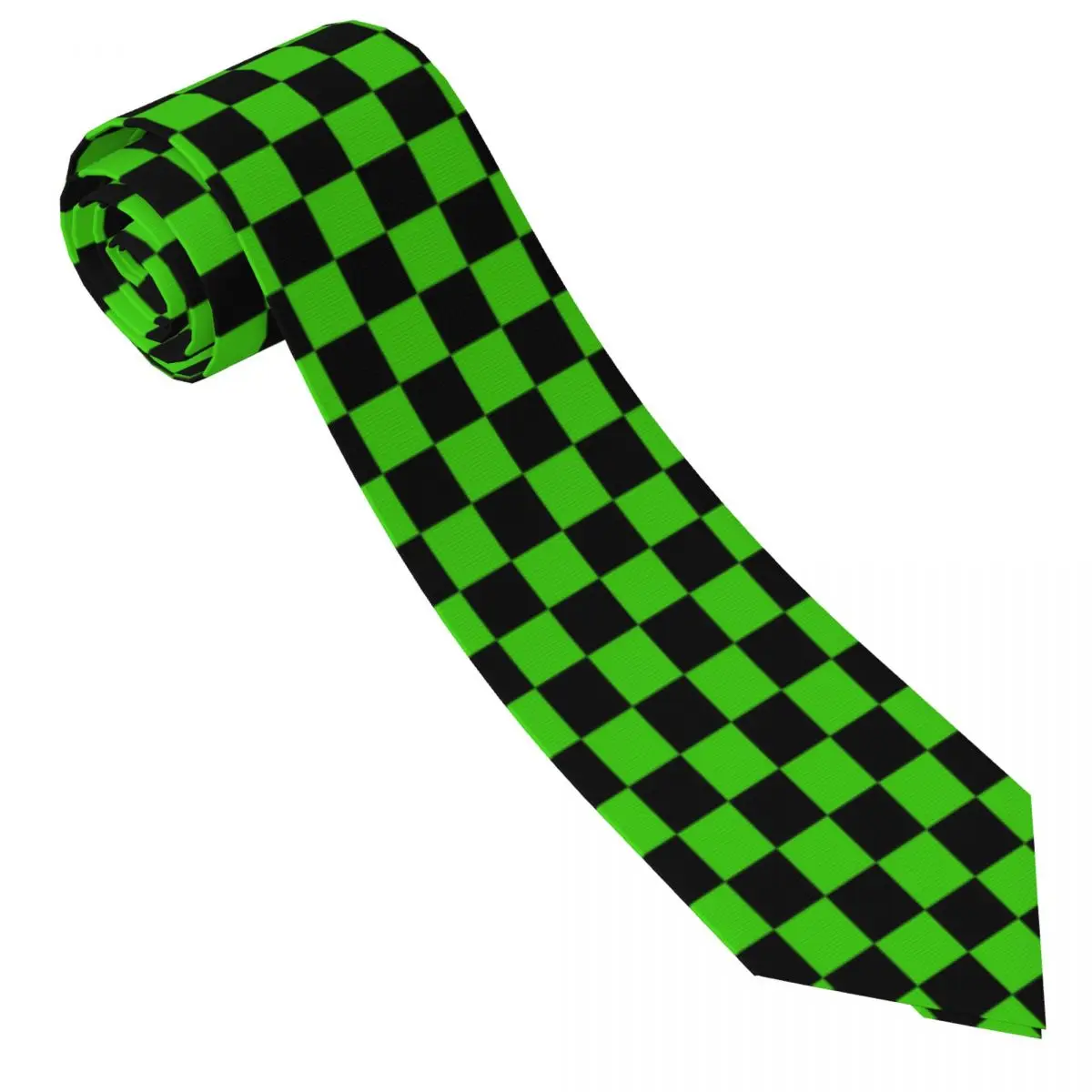 Custom Checkered Pattern เนคไทผู้ชาย Mens Suit Tie สีเขียวสีดํา Checkerboard สําหรับวันขอบคุณพระเจ้า