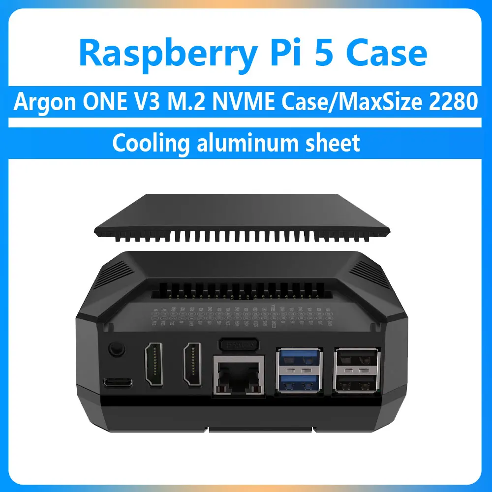 Корпус Argon ONE V3 M.2 NVME, алюминиевый радиатор MaxSize 2280, для Raspberry Pi 5 PCIe для M.2 NVME SSD