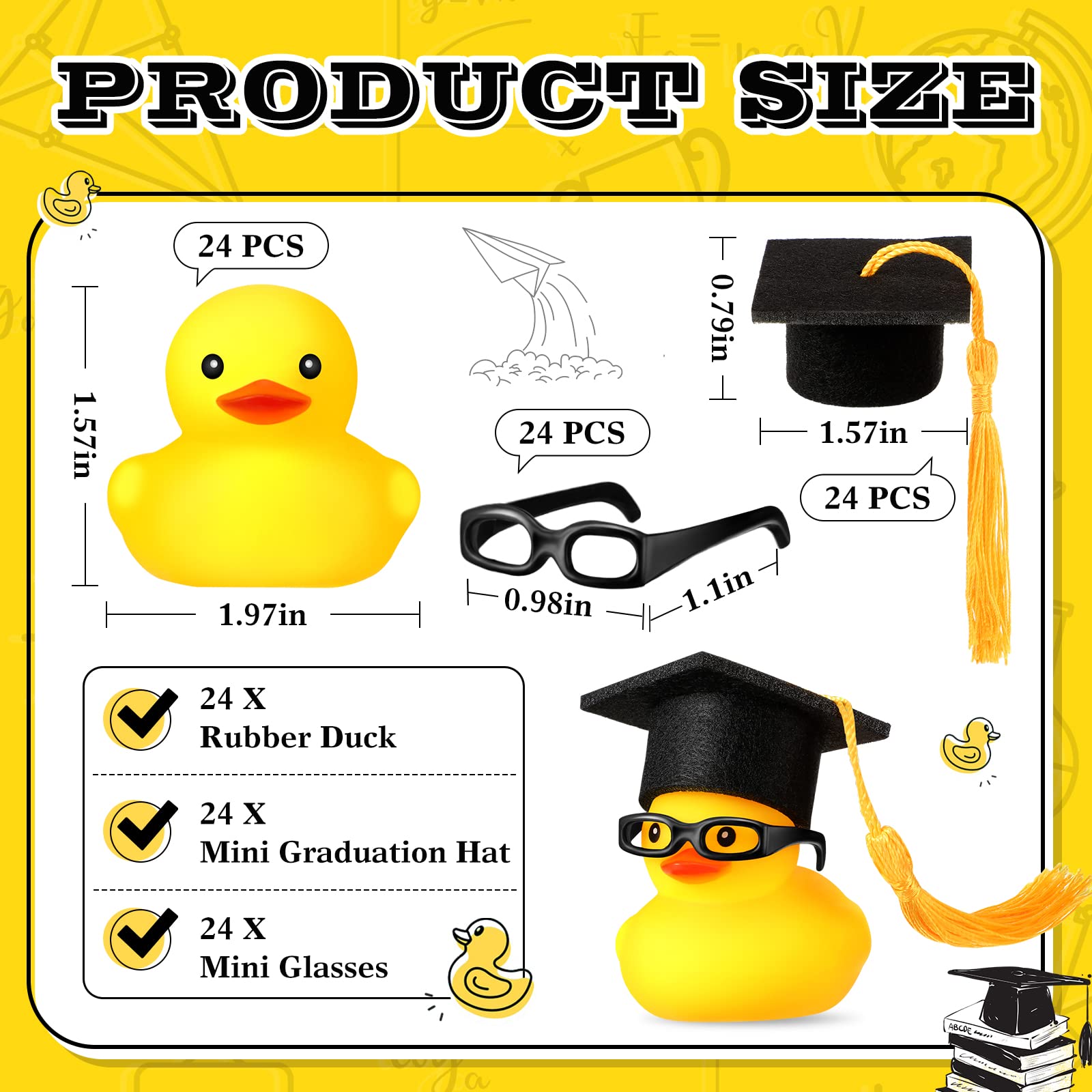 48PC Graduation Rubber Ducks Graduation Gift  Duck Party Bath Duck for Student Graduation Gifts Party Favor Cap