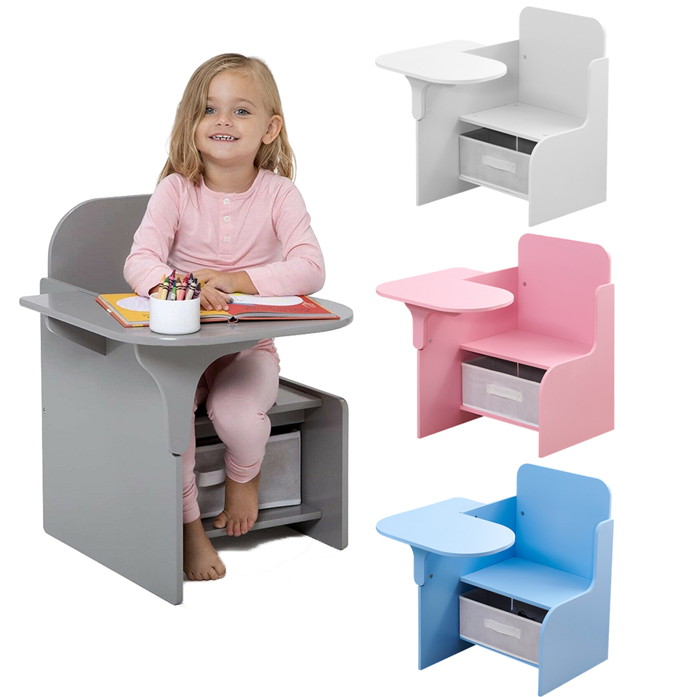 BonChoice Kids Table and Chairs with Storage Bin Wooden Toddler Table and Chairs Sets 2 in 1 Children Chair Desk for Study