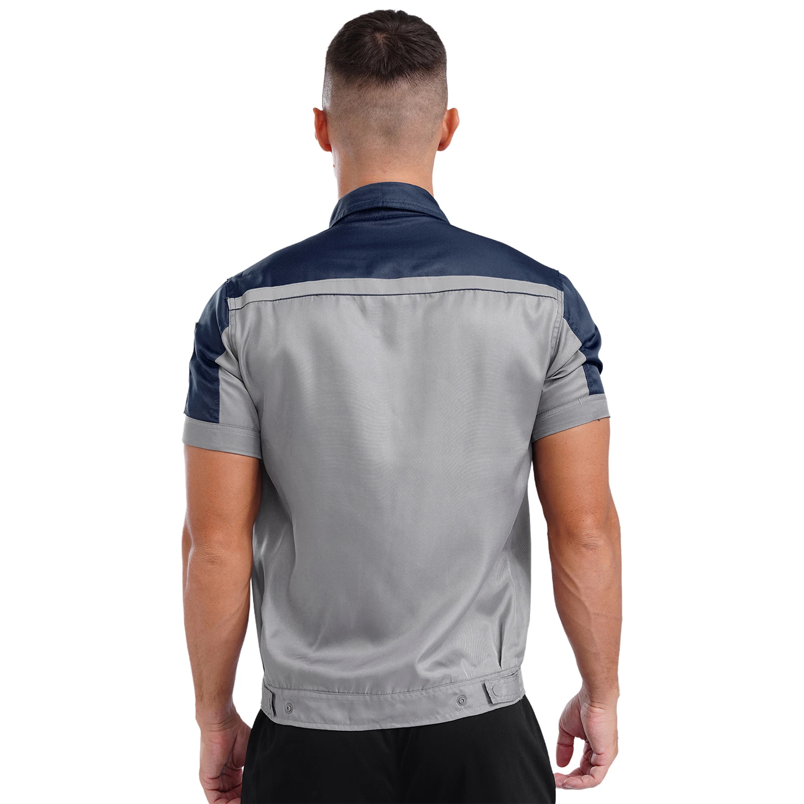 Herren Fabrik Werkstatt Arbeitswerkstatt Mechaniker Uniform Jacke Tops mit Taschen Kurzarm Reißverschluss Oberbekleidung Hemd Tops Arbeitskleidung
