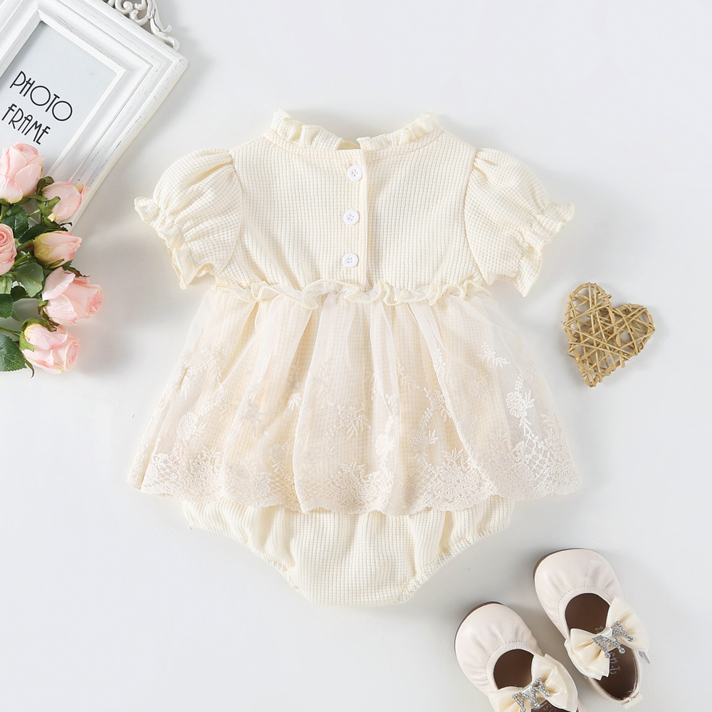 Primavera estate Solid Princess Baby Girl Tutu gonna stile body Toddler Infant Waffle One Piece Lace Party Outfit Play Suit