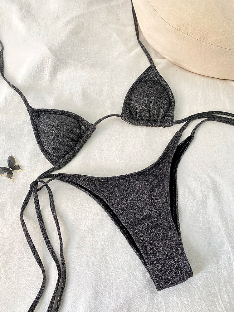 Rinabe Dreieck Bikini Badeanzug Solide Bikini Set Sexy Bikinis Glänzende Biquini Feminino Bademode Frauen Badeanzug Bademode