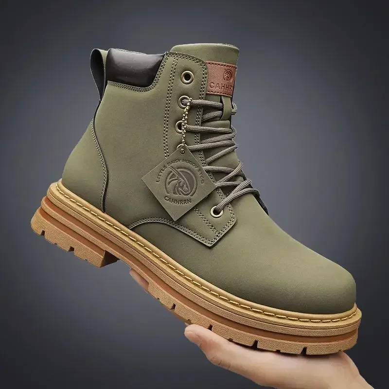 Botas altas informales Retro para Hombre, Botas gruesas de ruibarbo para invierno, botines de motocicleta con cordones, calzado de trabajo, Botas para Hombre