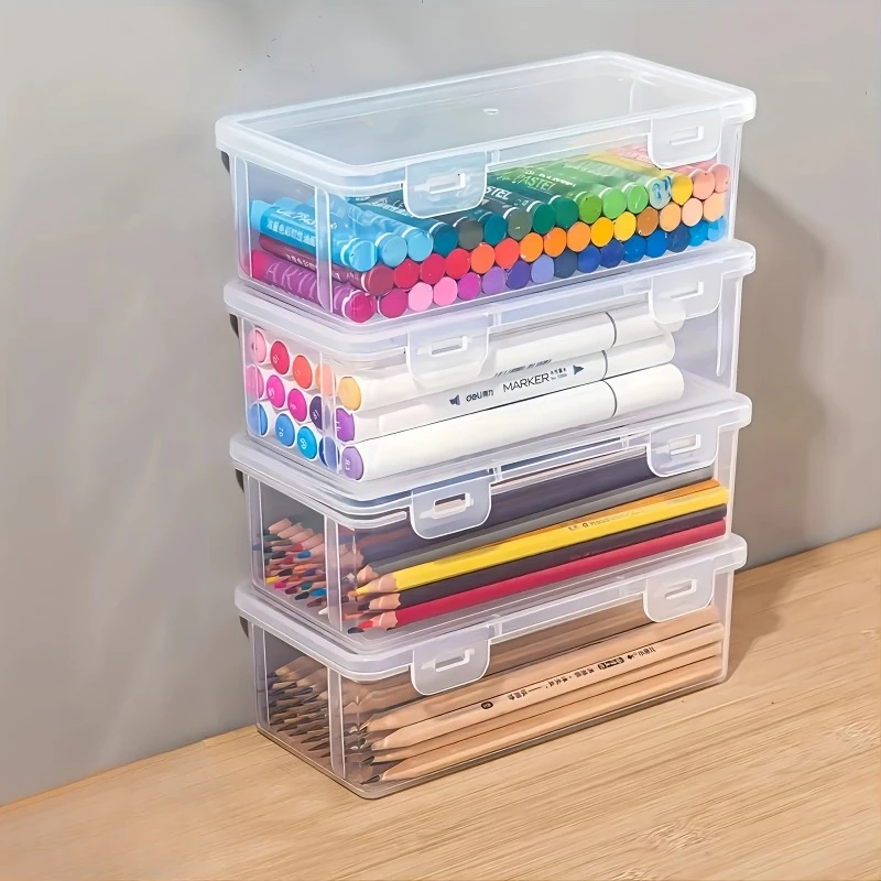 Cajas de lápices de plástico transparente de gran capacidad, organizador de almacenamiento portátil de montaje en tensión para pasteles al óleo, crayones, 2 uds.