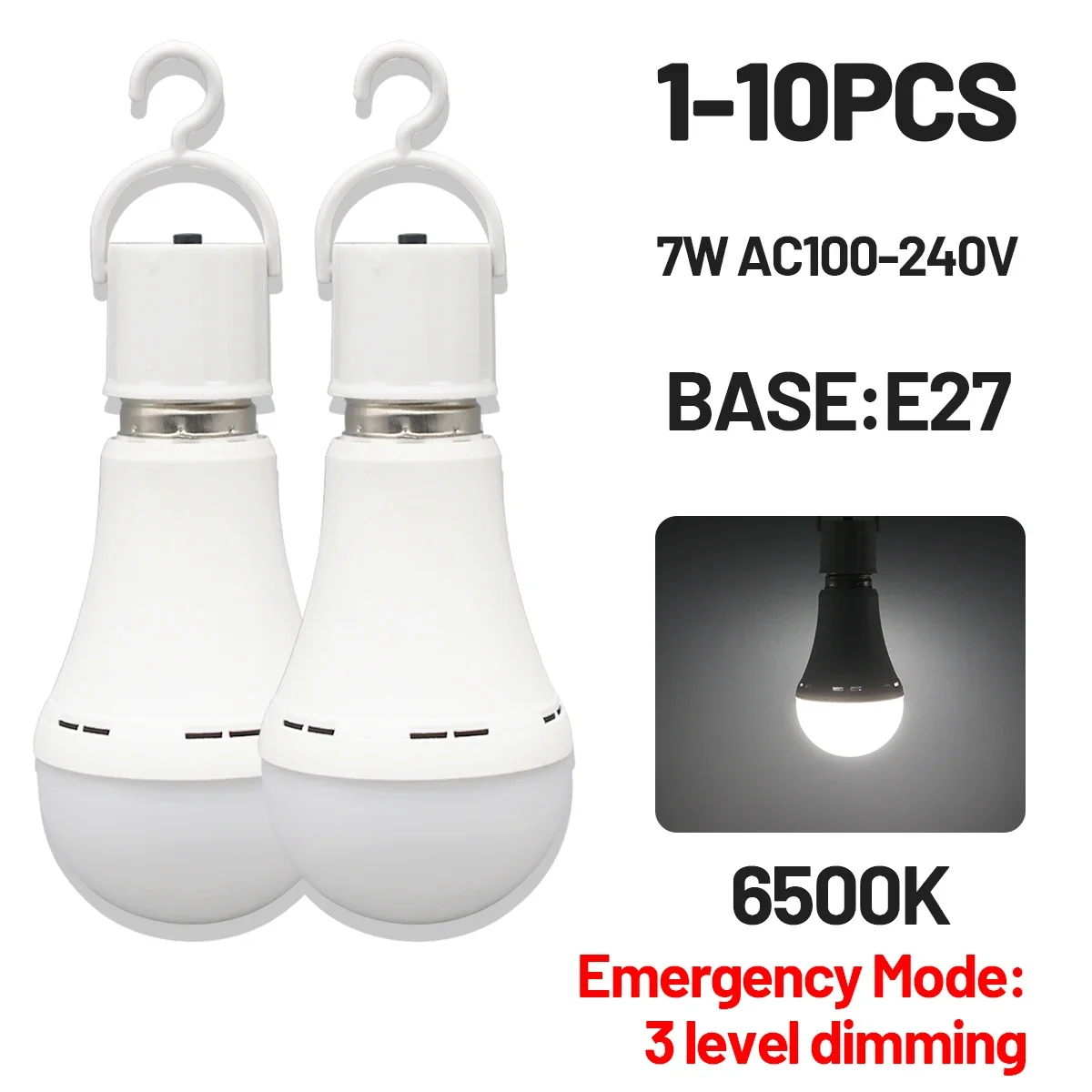 LED Rechargeable Bulb Light E27 7W 1500mAh Emergency Bulb 220V 110V for Home Power Outdoor Camping Failure Porch Garden Lamp
