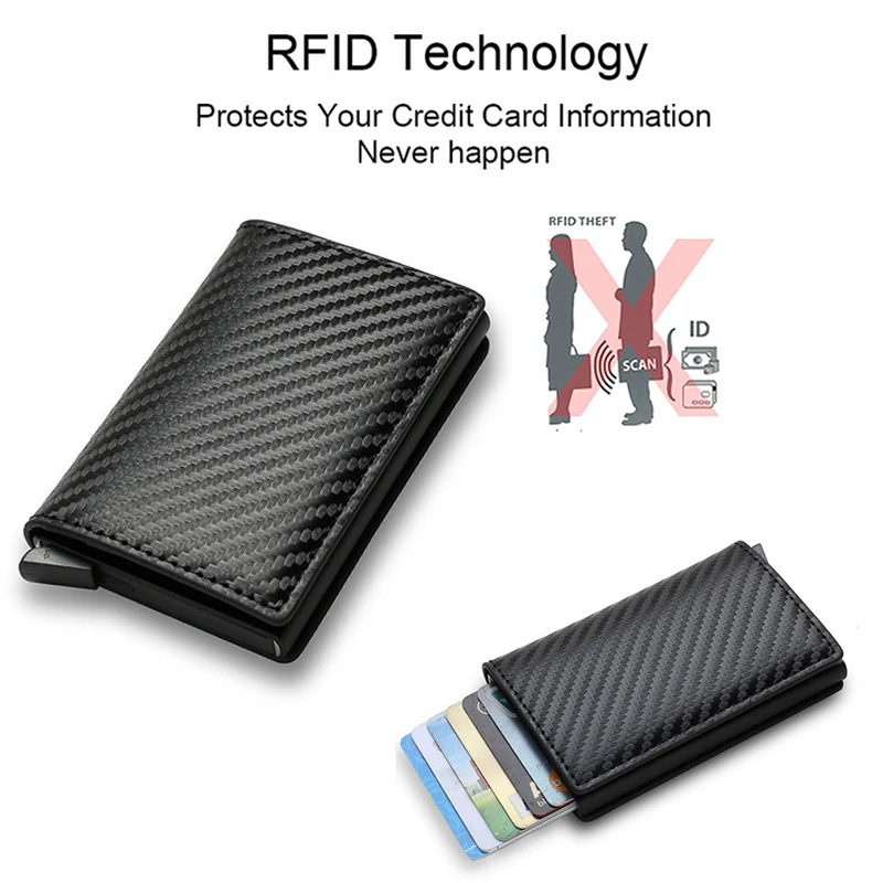 Porta carte di credito in fibra di carbonio Portafogli da uomo di marca Rfid Black Magic Trifold Mini portafoglio sottile in pelle Borsa per soldi piccola Portafogli maschili