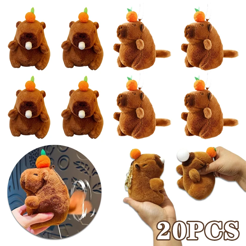 1-20 pçs de pelúcia caqui balançando cauda capivara chave pingente bonito chaveiro de pelúcia brinquedo boneca mochila pingente presente pingente