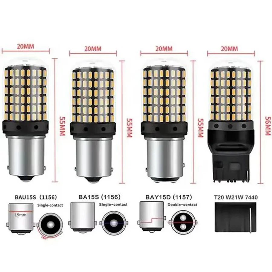 2 pçs 1156 ba15s p21w bau15s py21w t20 7440 w21w 3157 1157 p21/5w w21/5w lâmpadas led 144smd led canbus lâmpada para luz de sinal volta