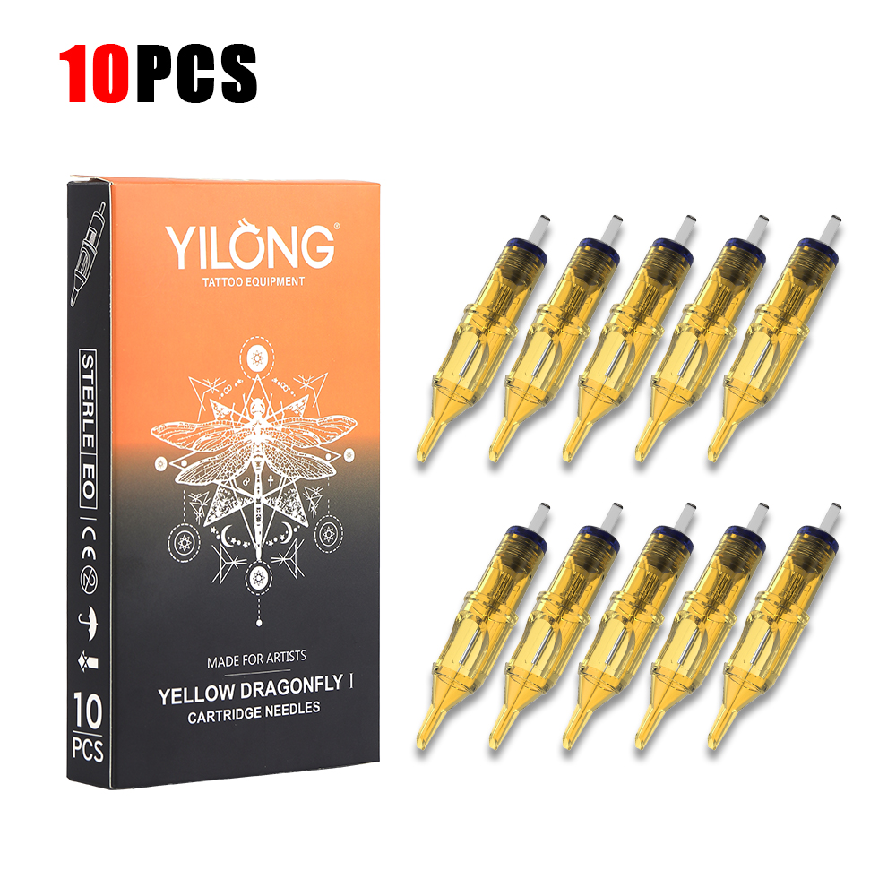 10 Uds. Aguja de cartucho de tatuaje de libélula amarilla 1 3 5 7 9 11 13 14 15 RL RM RS M1 para máquina de tatuaje accesorios de aguja de pluma