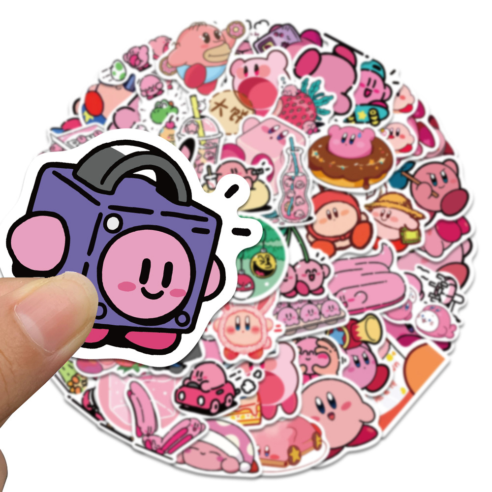 65pcs Game Kirby Cartoon Stickers Kawaii Anime Decals Graffiti Skateboard Scrapbooking Fridge Cute Kid Toy Sticker Gift