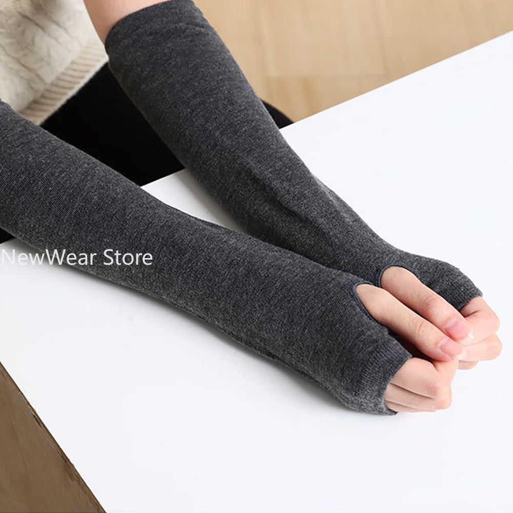 Guantes largos clásicos sin dedos de algodón para mujer y niña, pulsera, calentador de brazo, manopla de codo a rayas de manga larga, guantes tejidos