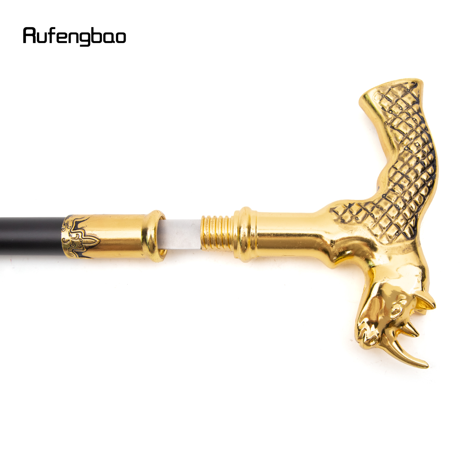 Goldener Nashorn kopf Gehstock mit versteckter Platte Selbstverteidigung Mode Rohr platte Cosplay Crosier Stick 91cm