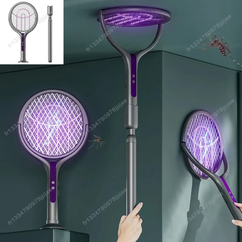 Neuer rotierender Kopf, Insektenvernichter, Schläger, wiederaufladbar, elektrische Fliegenklatsche, Fliegenvernichter und Mückenfalle, Lampe für Zuhause, drinnen und draußen