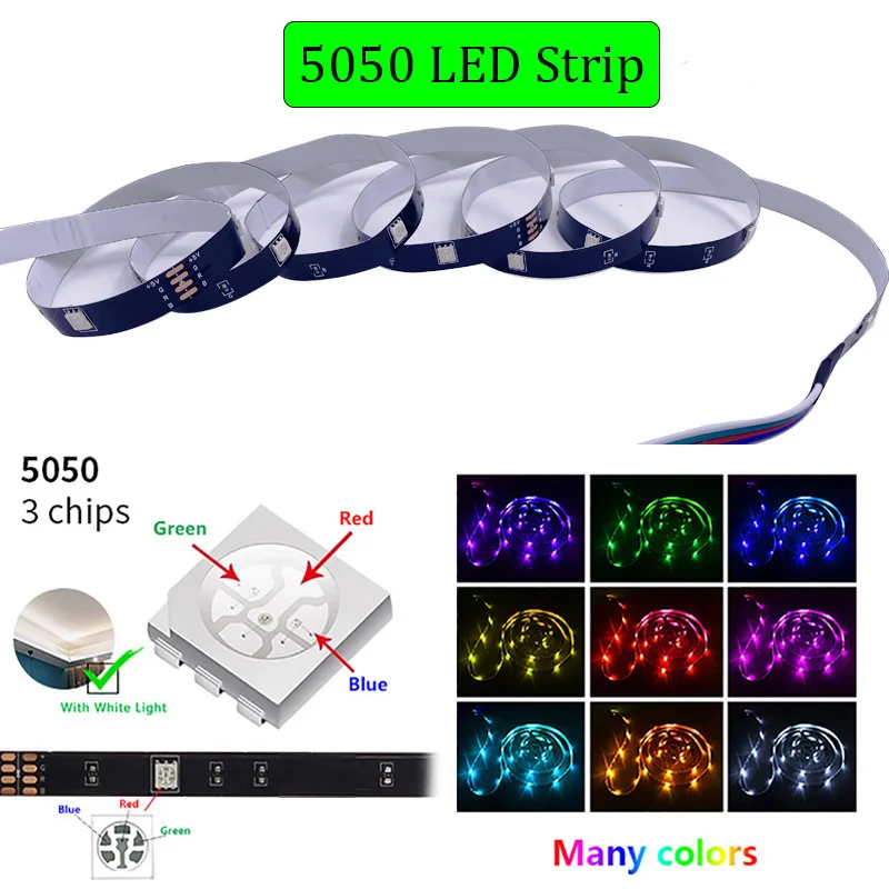 Tira de luz LED 3AA con enchufe USB 5V 5050 SMD lámpara de tira de color flexible, adecuada para tocador de habitación, computadora
