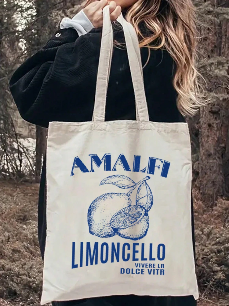 1 bolso de mano con patrón de limones, bolso de lona informal, bolso portátil para la escuela, bolsas de compras de viaje para mujer