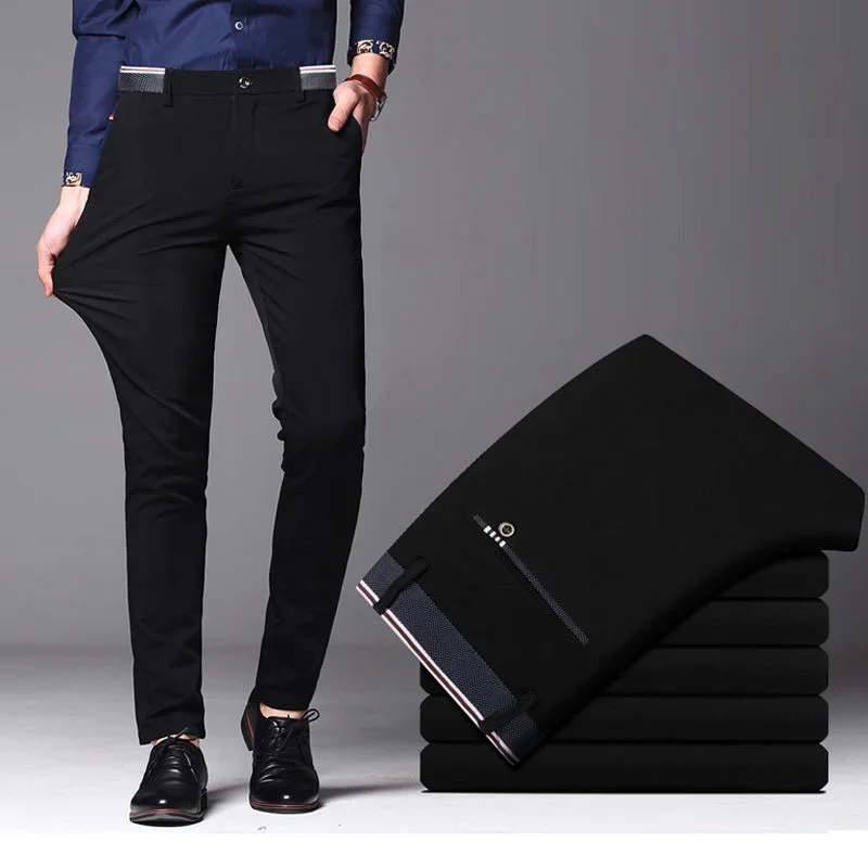 Pantalones largos informales de negocios para hombre, pantalón Formal recto elástico, talla grande 28-40, primavera y otoño, 2024