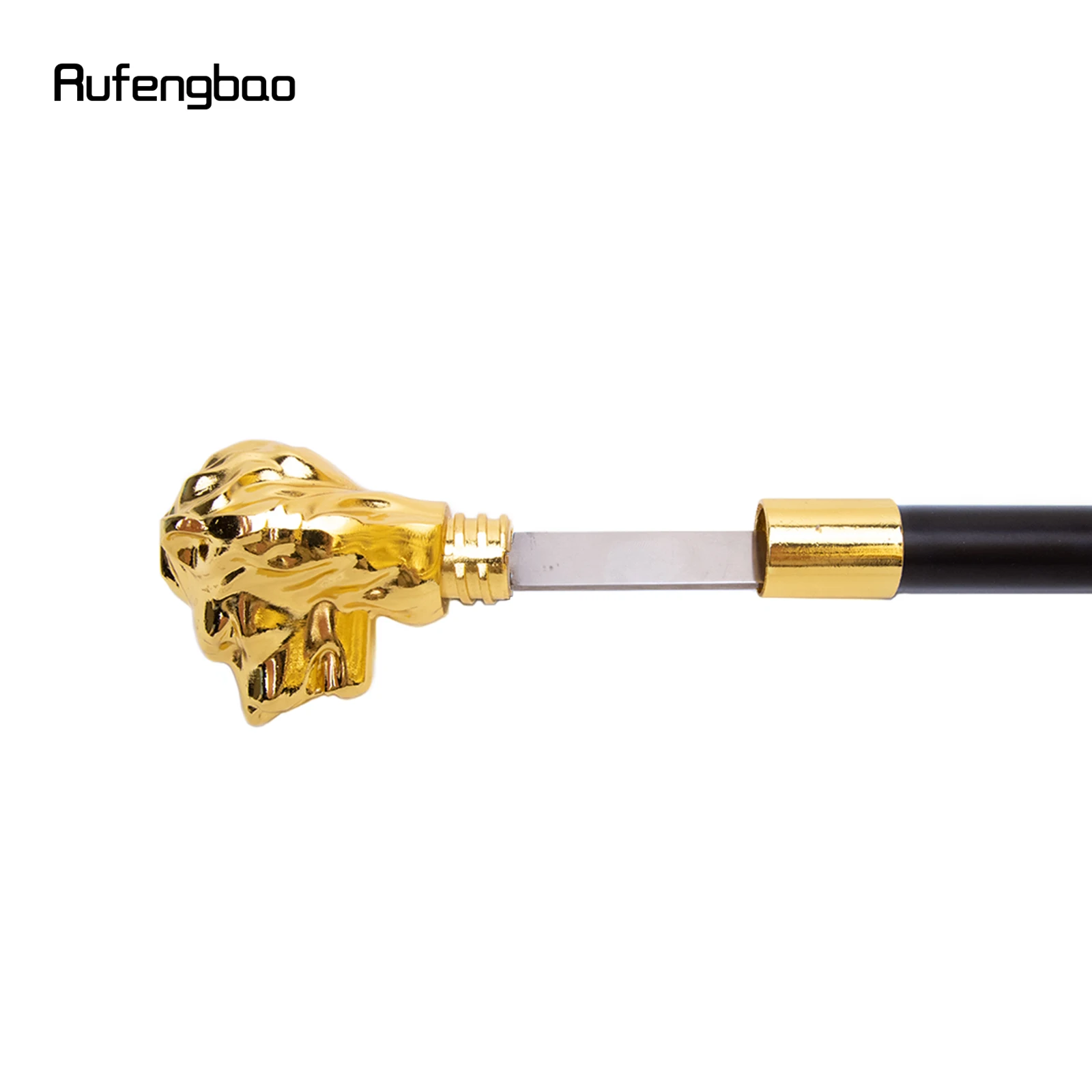 Ouro de luxo cabeça leão lidar com bengala com placa escondida auto defesa moda cana placa cosplay crosier vara 93cm