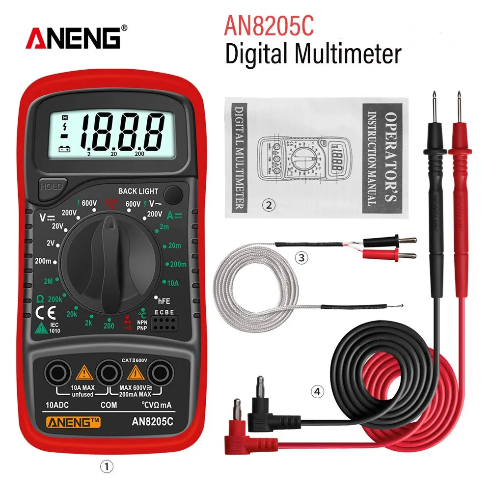 Aneng AN8205C ดิจิตอลมัลติมิเตอร์ ac/dc ammeter โวลต์โอห์มมัลติเมโทรเครื่องทดสอบพร้อมไฟแบ็คไลท์ LCD แบบพกพา