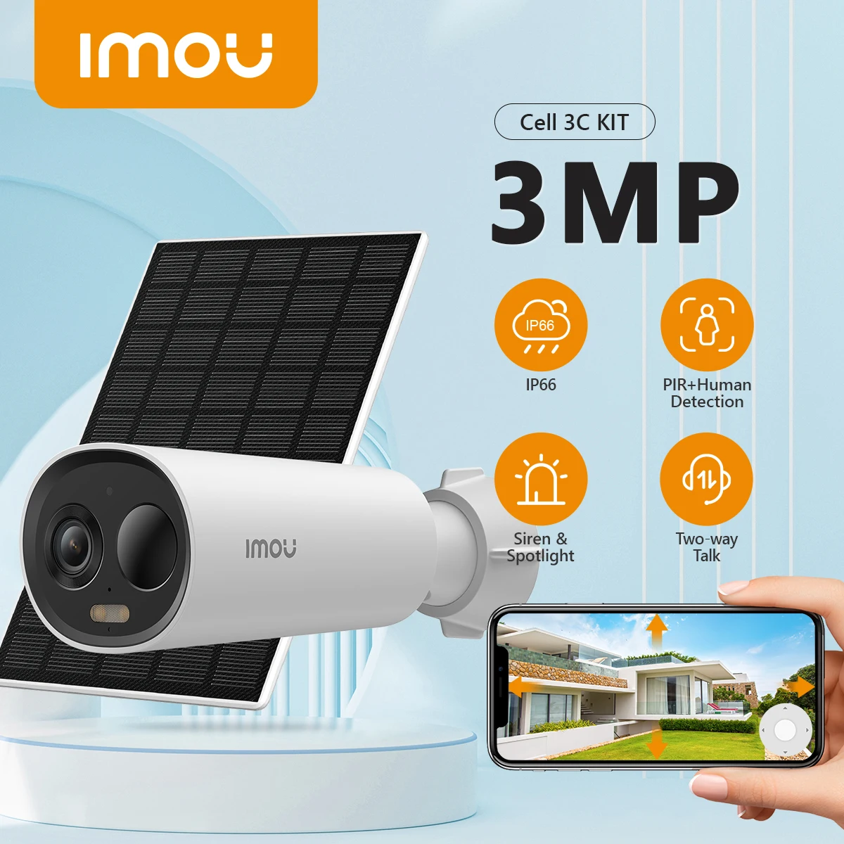 IMOU Cell 3C con Panel Solar, cámara WiFi 2K, batería de 5000mAh, inalámbrica IP66, visión nocturna inteligente en Color, cámara de seguridad para el hogar