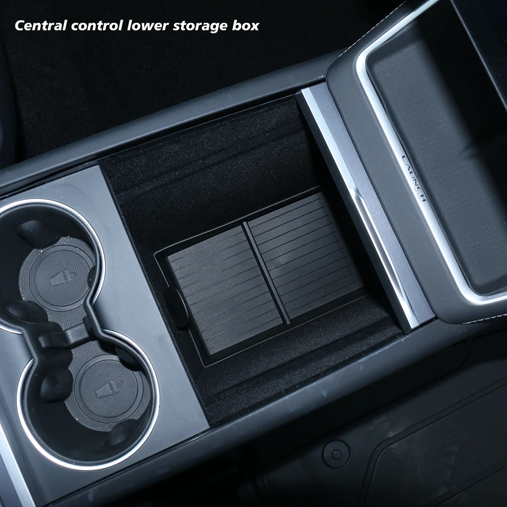 Console & Armrest Storage Box For Tesla New Model Y 2025 Juniper Launch ABS with Silicone Non-slip Mat Upper and Lower Watercup