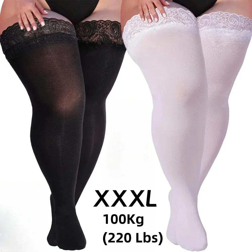 Medias altas hasta el muslo sexis de talla grande para mujer, Top de encaje con correa de silicona, calcetines transparentes de encaje hasta el muslo antideslizantes, ropa diaria para club nocturno femenino