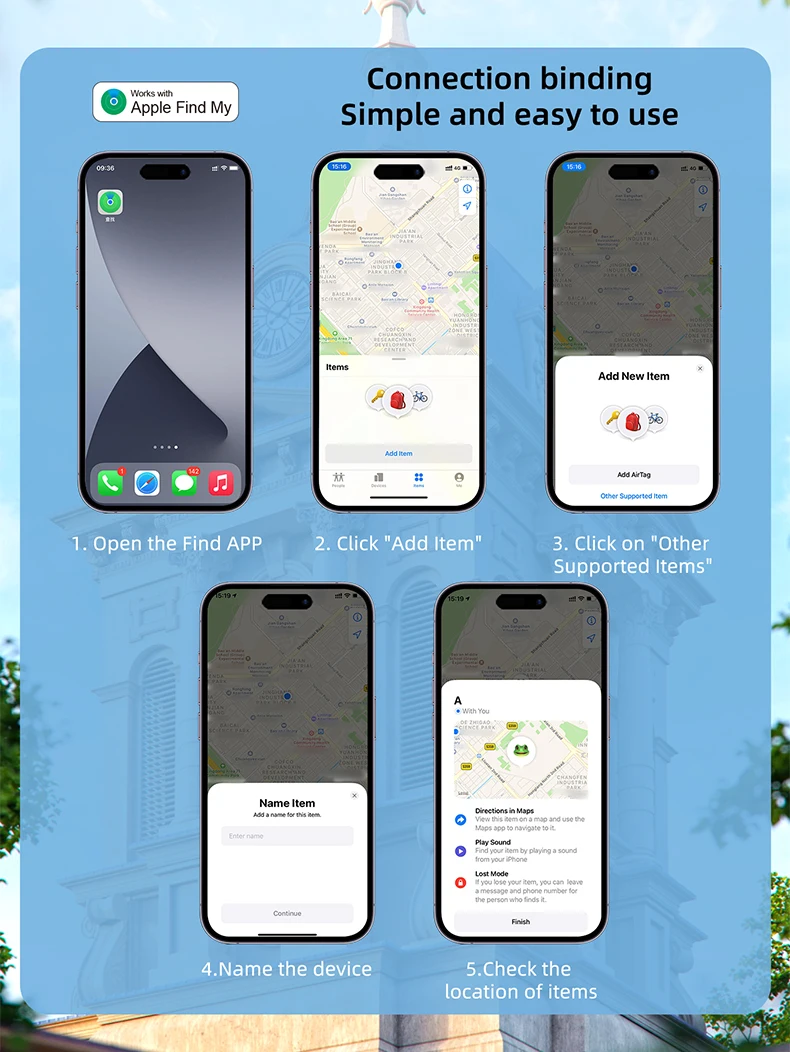 อุปกรณ์ติดตาม GPS บลูทูธอัจฉริยะใช้งานได้กับ Apple ค้นหาแอปของฉันป้องกันการสูญหายอุปกรณ์แจ้งเตือน MFI จัดอันดับตำแหน่งกุญแจรถค้นหาสัตว์เลี้ยงเด็ก