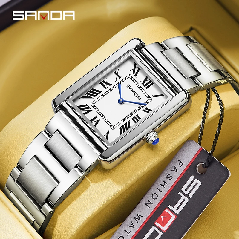 SANDA hommes montre à Quartz étanche décontracté mode Couple montre résistant à l'usure bracelet en acier inoxydable cadran carré conception femmes amant cadeau