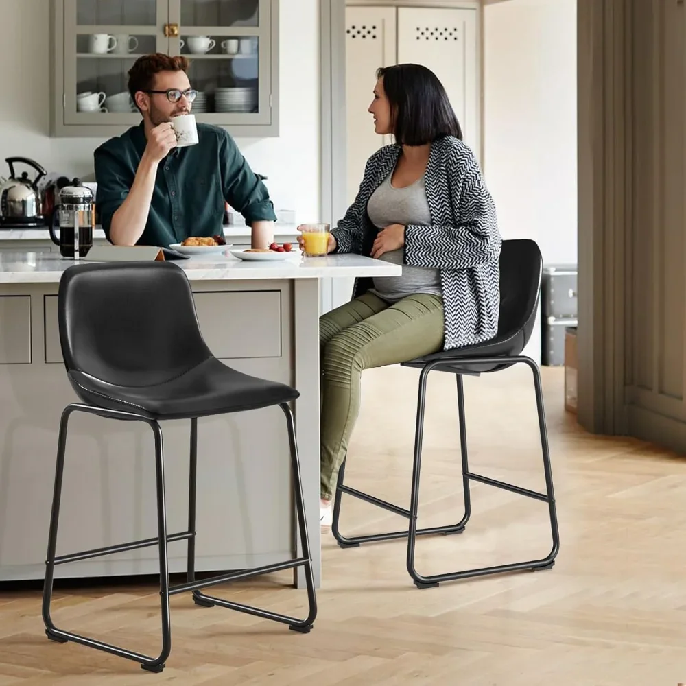 Counter Height Bar Chairs Set of 3, Black Modern Counter Stools with Back & Metal Legs, Armless Dining Chairs for Kitchen Island