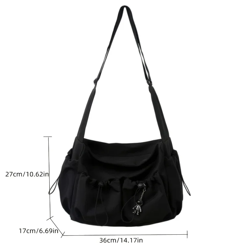 Fashionable Crossbody Bag with Drawstring Accent - Spacious & Secure Zipper Closure - Includes Stylish Bag Charm