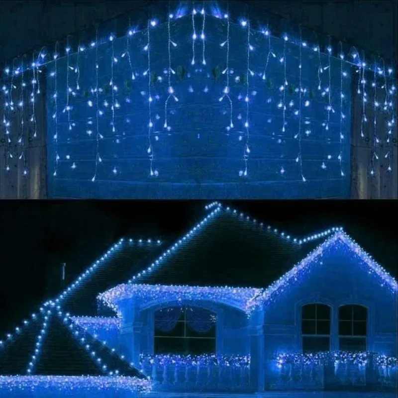 คริสต์มาส Garland LED Curtain Icicle ไฟ Festoon LED Light Droop น้ําตก String ไฟสวนกลางแจ้ง Street ชายคาตกแต่ง