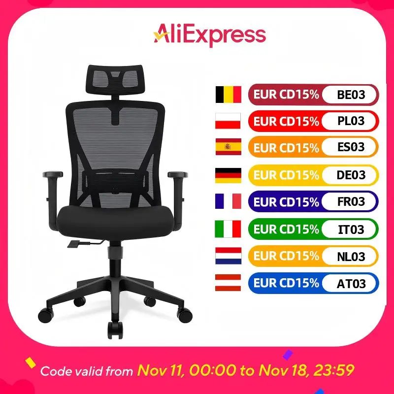 Cadeira de escritório ergonômica Durrafy, cadeiras de escritório, cadeira de mesa com apoio de cabeça ajustável, apoios de braços, capacidade de carga de 150 kg, preta