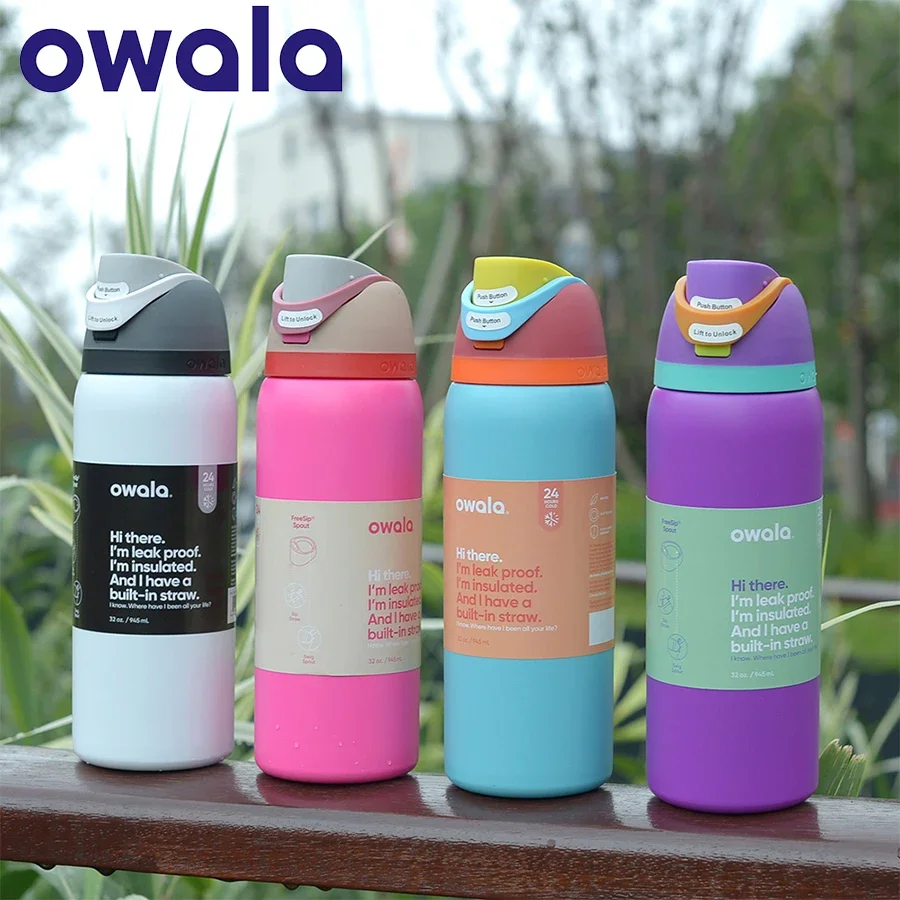 2024 Новая изолированная бутылка для воды из нержавеющей стали Owala с соломинкой, спортивная бутылка для воды без BPA, отлично подходит для путешествий, 24 унций/32 унции, 304