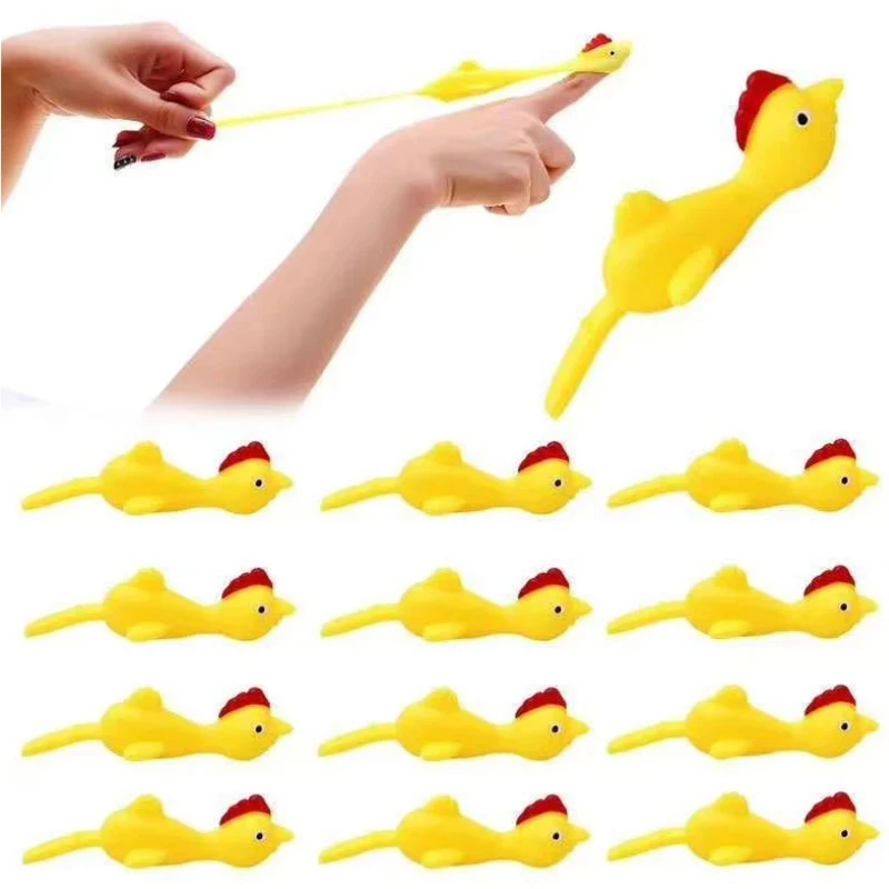 5-50 pçs novidade catapultada ejeção frango brinquedo luz borracha dedo brincadeira brinquedo voador estilingue frango dedo brinquedos turquia pegajoso