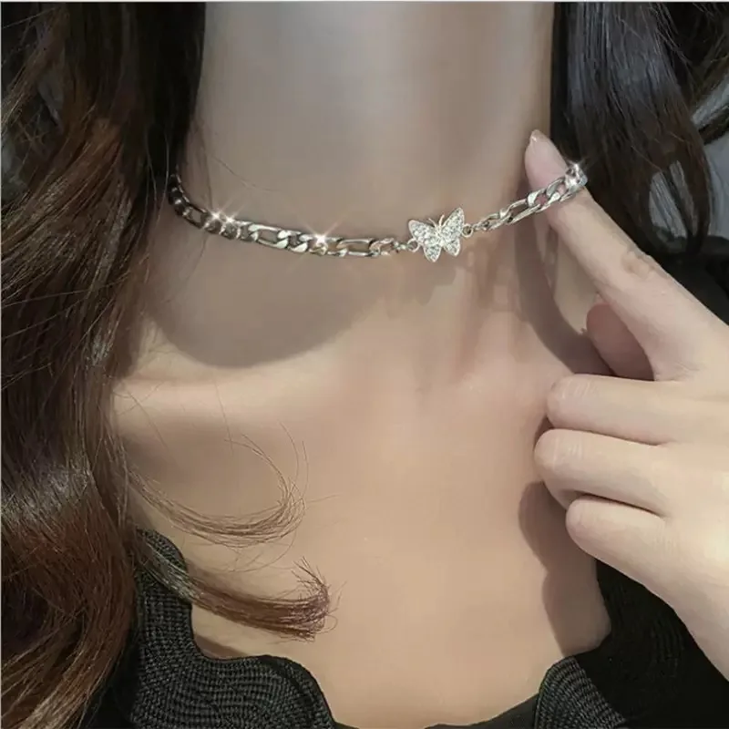 Nuevo collar de mariposa brillante para mujer, exquisito collar con colgante de cadena de clavícula de doble capa, regalo de joyería de moda