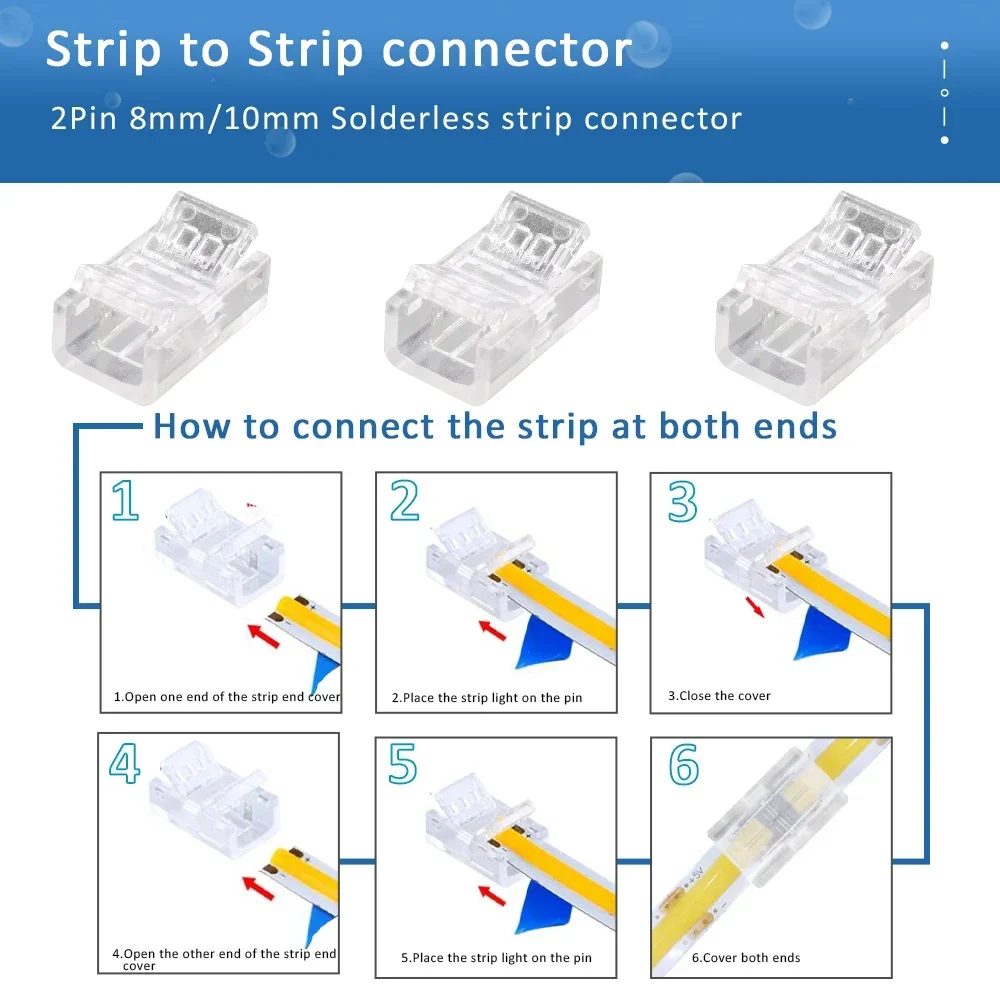 5 個 2Pin 8 ミリメートル 10 ミリメートル LED ストリップコネクタクイックワイヤーコーナーコネクタ溶接不要 2835 5050 SMD COB フレキシブル LED ストリップライト用
