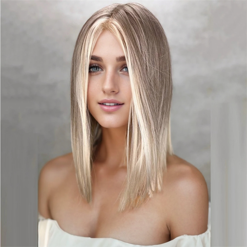 Peluca de cabello Natural liso con encaje Frontal, pelo corto Bob, Rubio degradado, ceniza, sintético, Futura, suave, de grado superior, 13x4